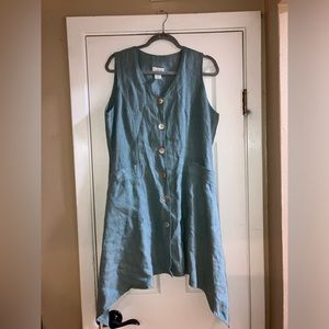 Mosaic USA Linen Tunic Top Small Lagenlook Oversized Full Button Sleeveless